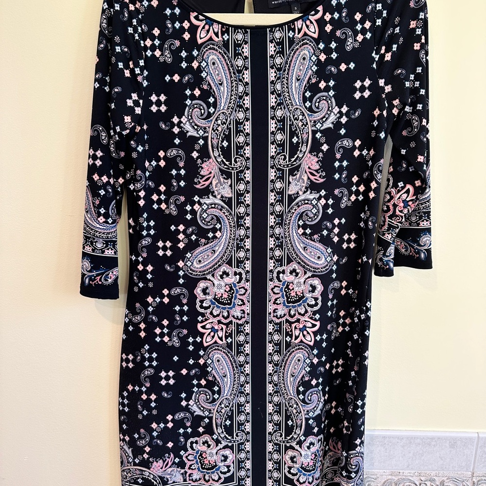 White House Black Market Black Sheath Dress with Cuffed Sleeves
